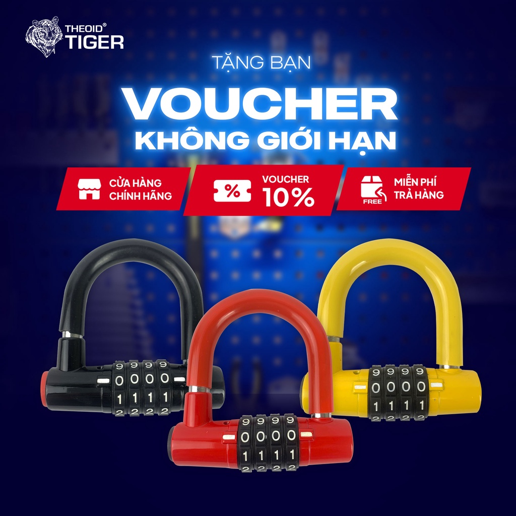 Ổ Khoá Số chữ U Theoid Tiger chống trộm sử dụng mật khẩu 4 số - Bảo hành 12 tháng 1 đổi 1