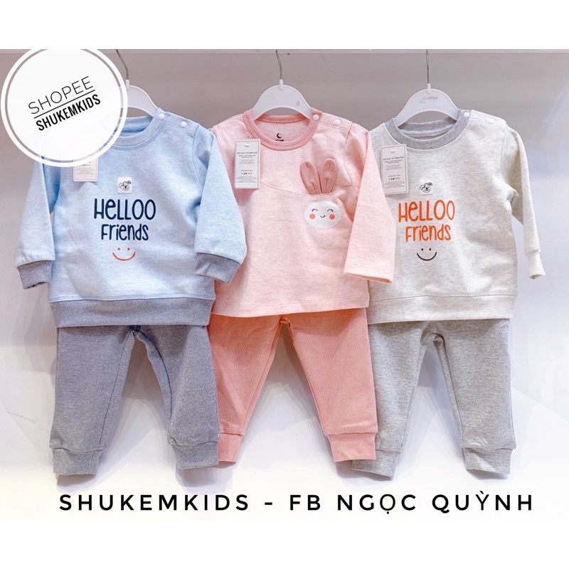 Moon - Bộ dài tay cài vai nỉ thu đông cho bé