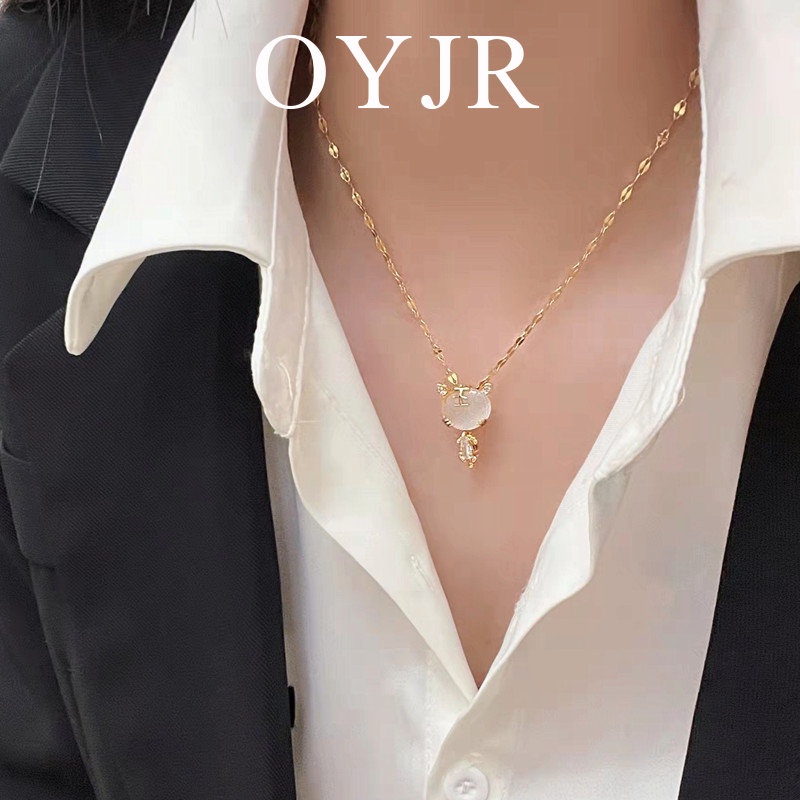 Dây chuyền titan OYJR chống gỉ kiểu hổ đáng yêu khảm kim cương thủy tinh phong cách thời trang Hàn Quốc