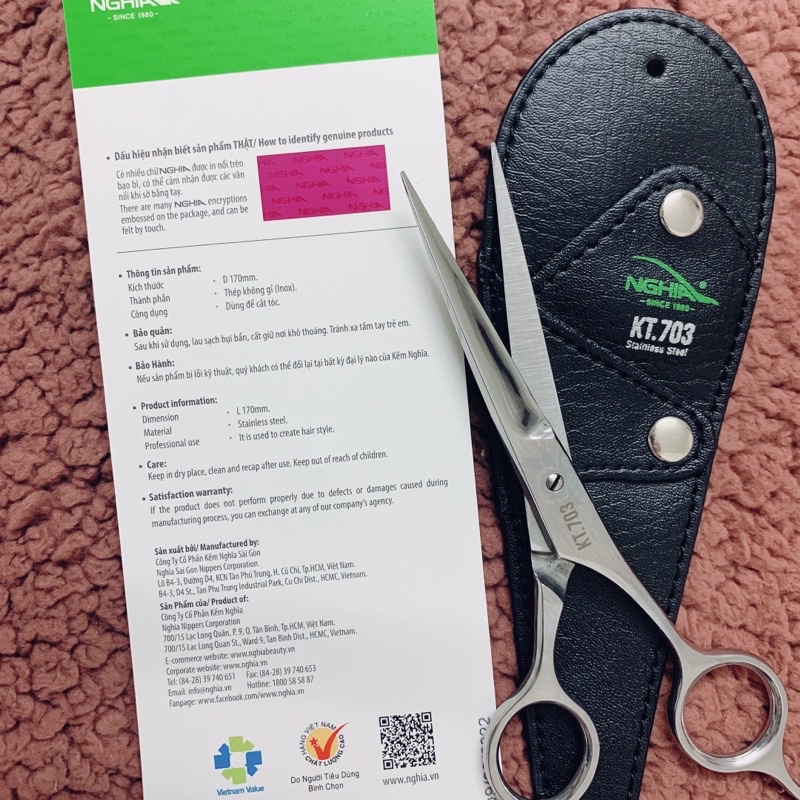 Kềm Nghĩa kéo cắt tóc KT703 inox - tặng kèm bao da, kéo cắt tóc kìm nghĩa