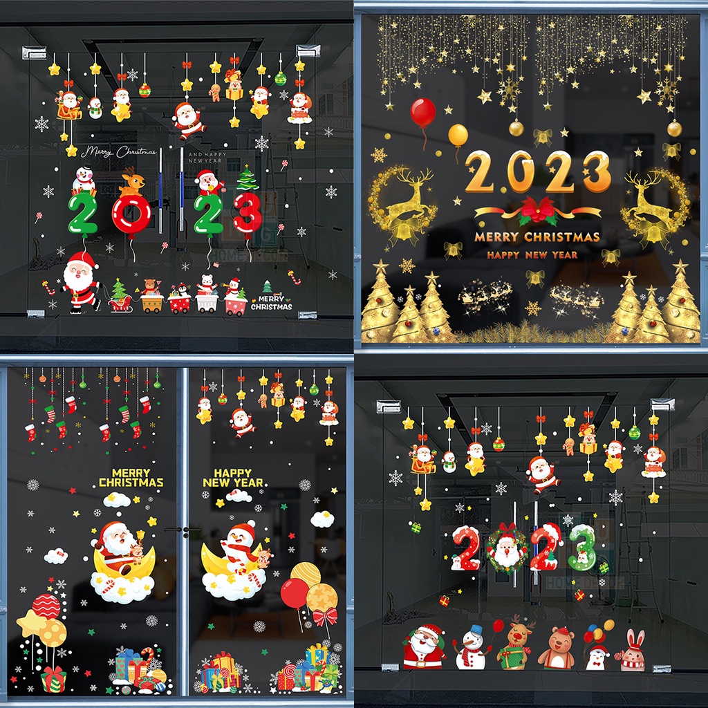 decal dán tường noel dán kính giáng sinh 2023 KT 60*90cm nhiều mẫu dễ bóc không để lại keo