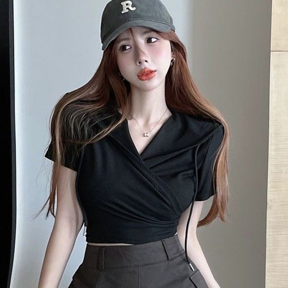 Áo thun nữ JSC ngắn tay cổ chữ V vạt chéo ngực lớn thời trang gợi cảm