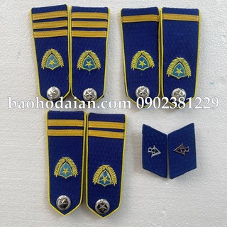 Cầu vai bảo vệ xanh dương viền vàng thêu, sao inox + ve áo TT08