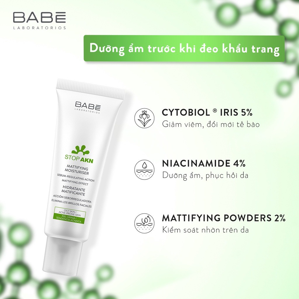 Kem dưỡng BABÉ Stop AKN Mattifying Moisturiser cho da dầu mụn 50ml - AJAS SKINLAB