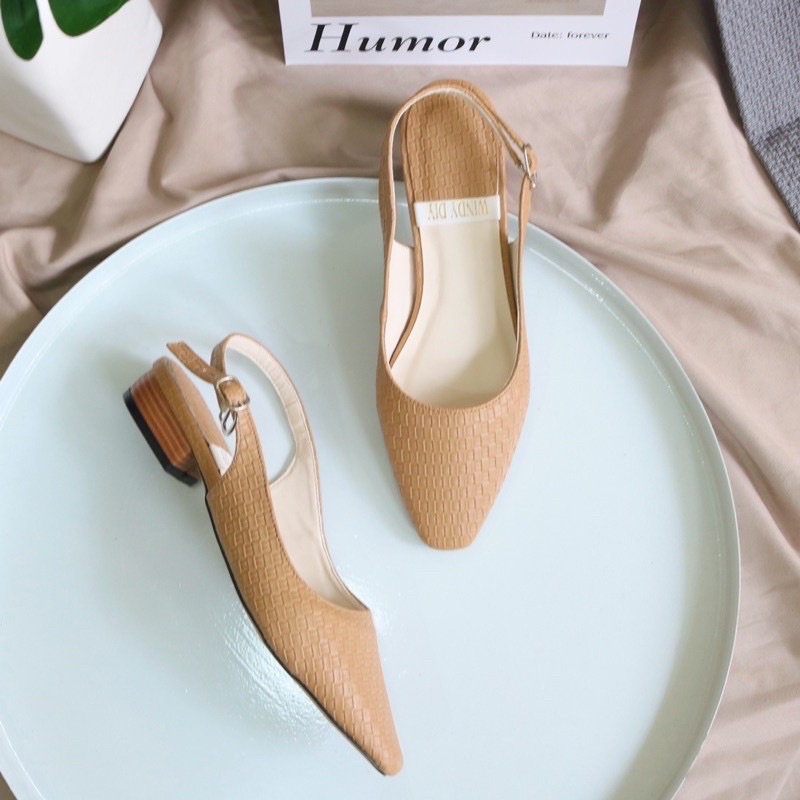Giày nữ slingback mũi vuông đế thấp 2cm có bigsize 40 41 42 cho nàng ngoại cỡ