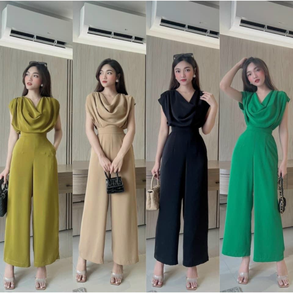 Set bộ thời trang nữ thiết kế cổ đỗ,set bộ jum chất lụa áo cổ đỗ kèm quần dài ống rộng xiêu xinh