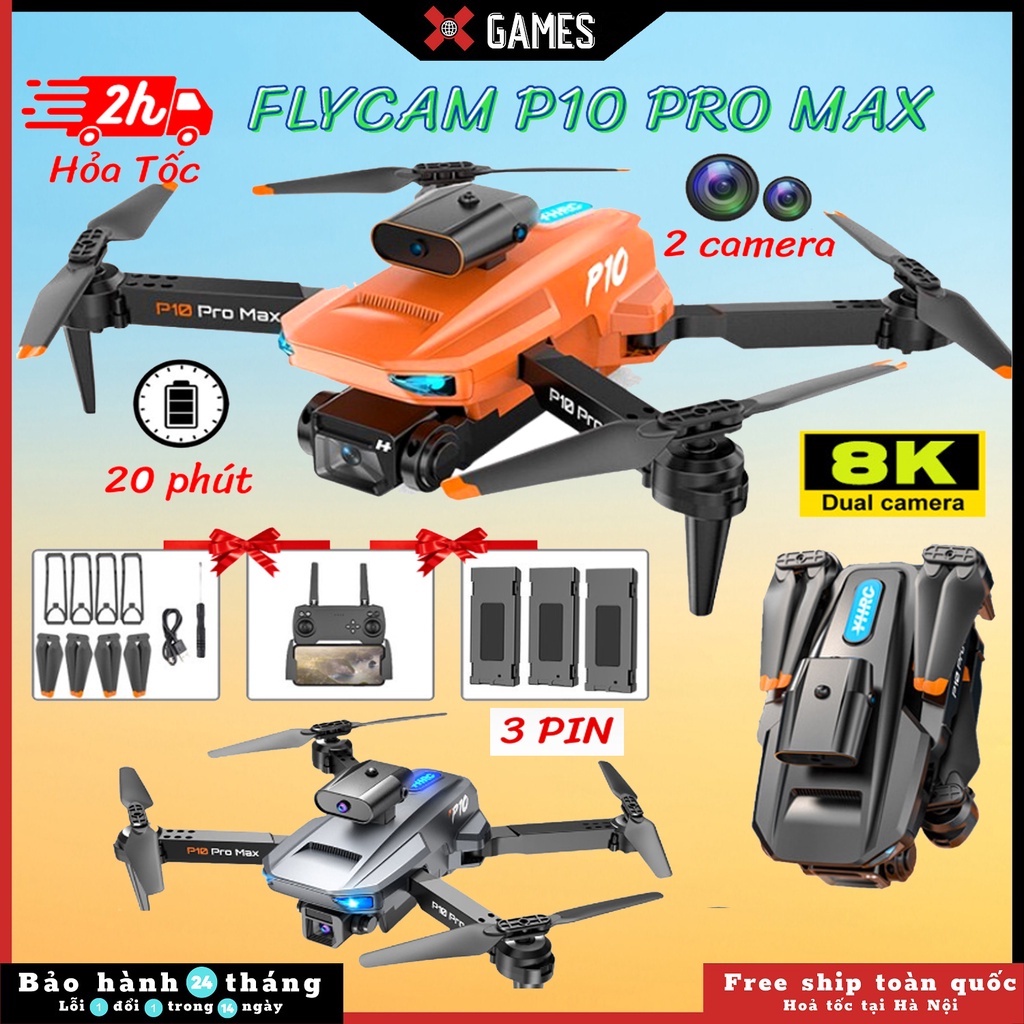 Flycam giá rẻ P10 P8 Pro Max có 2 Camera 5MP, Pin Lithium 2000mAh bay 20 Phút, Plycam kết nối điện thoại | BigBuy360 - bigbuy360.vn