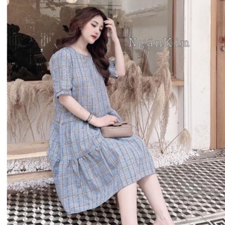 VÁY BẦU ĐẸP-VÁY SUÔNG NỮ DÀI CỔ ĐÍNH NƠ ĐIỆU ĐÀ,FREE SIZE 42-70KG
