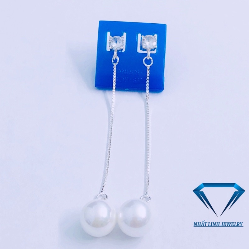 Bông tai bạc nữ, khuyên tai nụ đá tua trai dáng dài sang chảnh - Kho sỉ bạc Nhất Linh