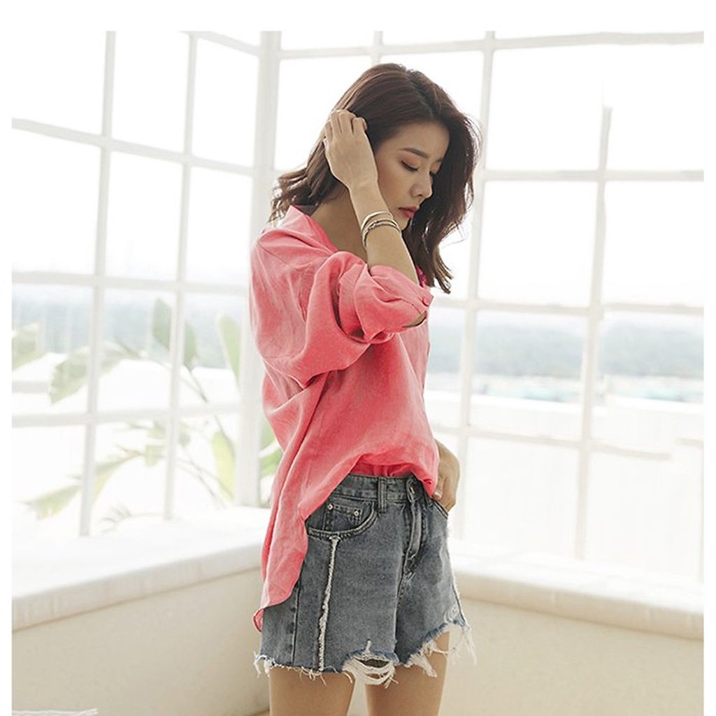 (TỔNG KHO LÂM ANH CHUYÊN SỈ) Áo sơ mi nữ chất Linen Premium form rộng trễ vai đuôi tôm trẻ trung