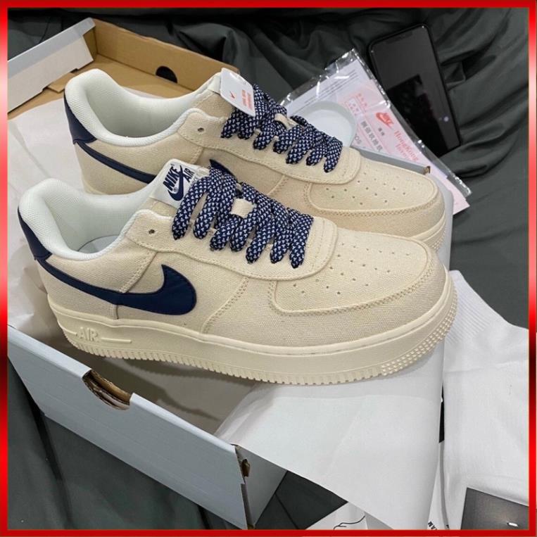 Giày AIR Force 1 Canvas Navy, Giày AF1 vải xé màu kem sữa tăng chiều cao Nam Nữ