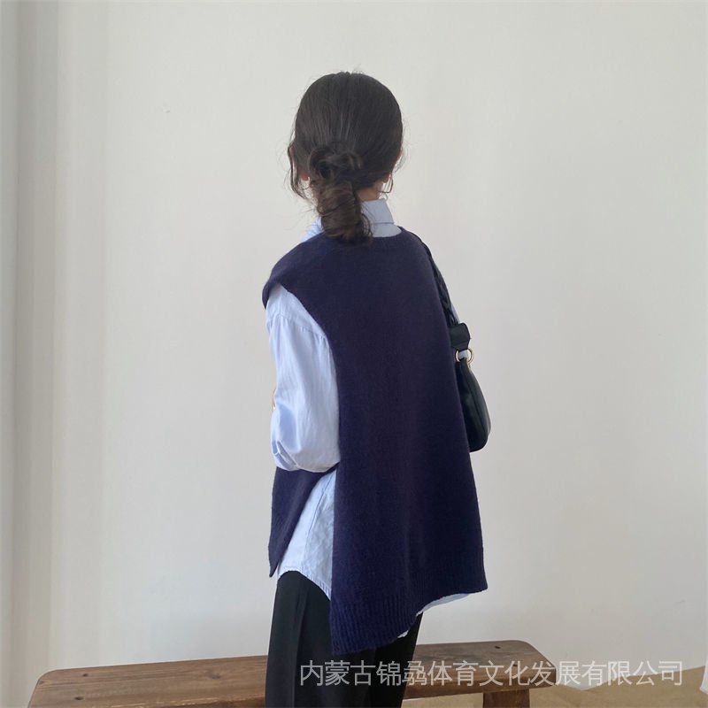 Áo Sweater Dệt Kim Sát Nách Màu Xanh Dương Phong Cách Preppy Thời Trang Xuân Thu Cho Nữ