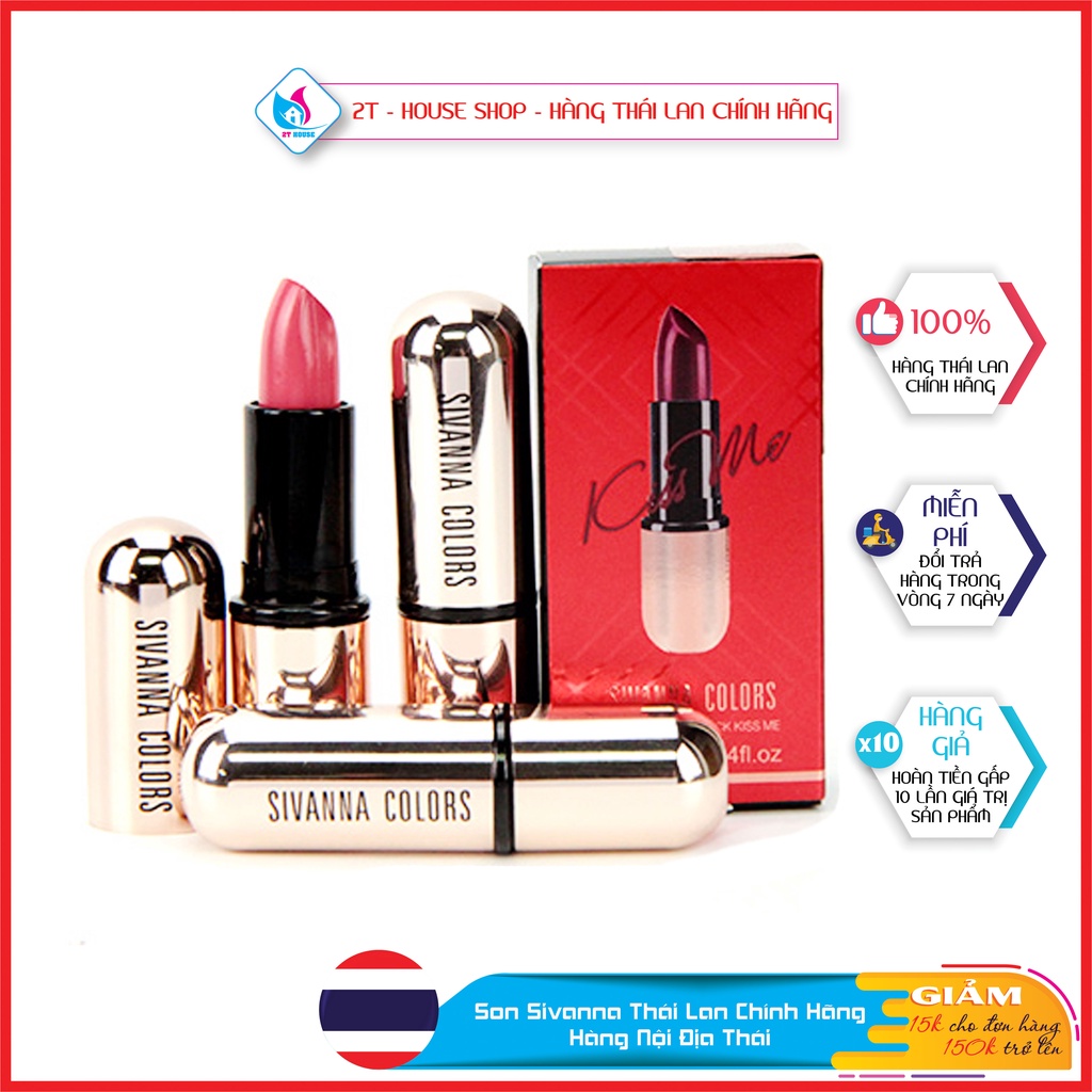 Son thỏi lì màu siêu đẹp Sivanna Colors Kiss Me Thái Lan, Son chuẩn màu cam đất No.07, màu cam cháy No.10, 2T House Shop
