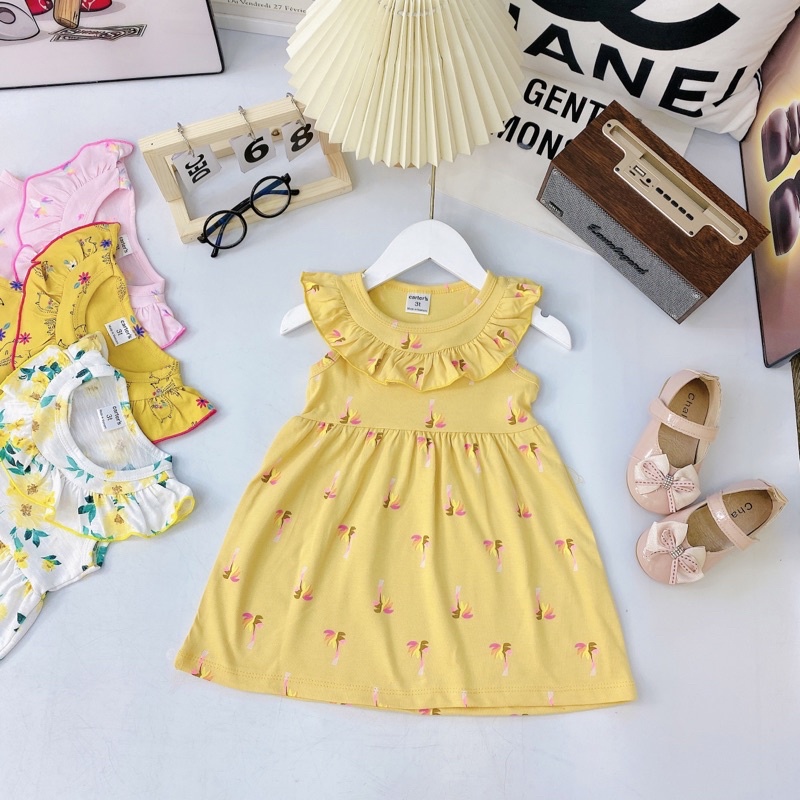 Váy thun cotton bèo cổ VNXK bé gái