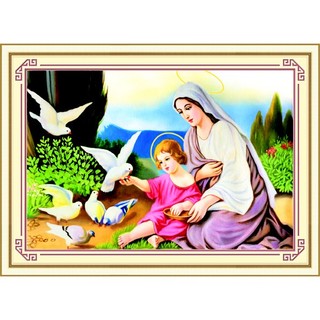 TRANH ĐÍNH ĐÁ - Tranh thêu chữ thập Đức Mẹ Maria và Chúa 3D Ailuo AL53452 77483 |53x80 cm| chưa làm