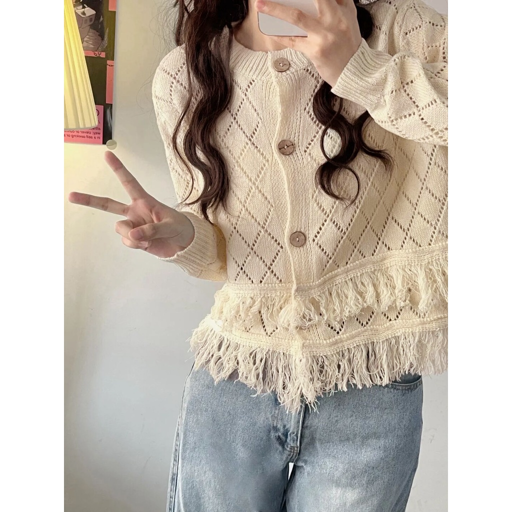 Áo Khoác Cardigan Dệt Kim Tay Dài Dáng Ngắn Phong Cách Hàn Quốc Thời Trang Cho Nữ 27002
