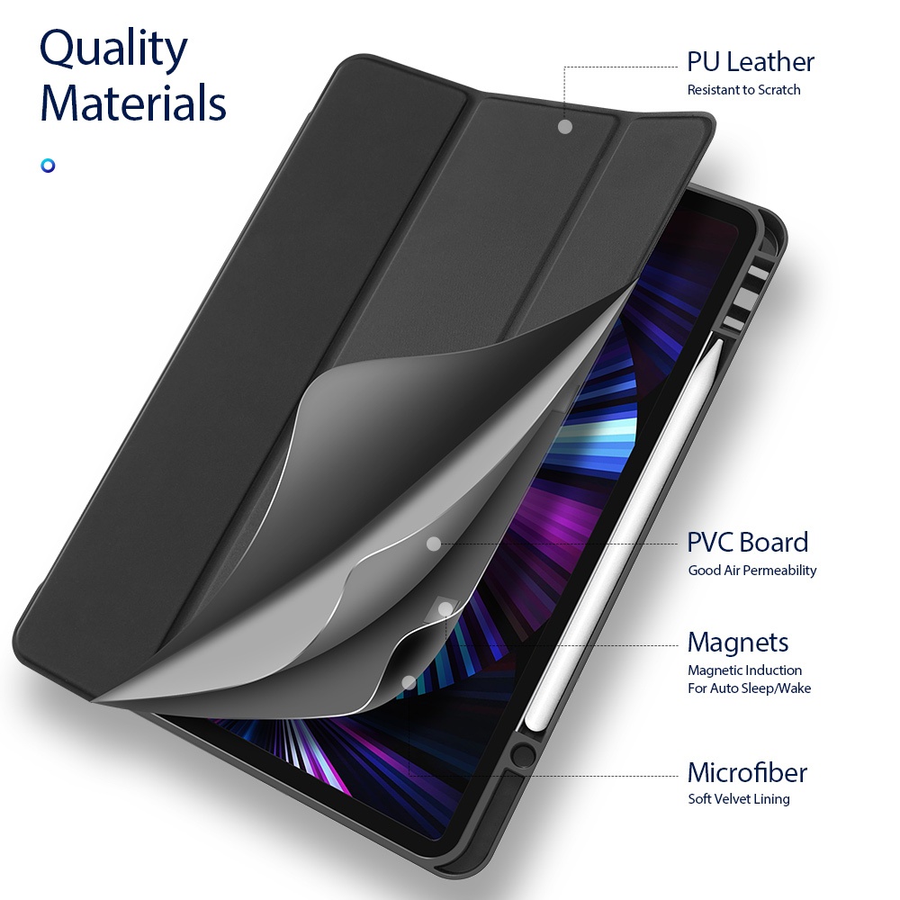 [Chính Hiệu DUX DUCIS] Bao da iPad PRO 11&quot; 2020/ M1 2021/ M2 2022 OSOM Series Khay Dẻo Da PU Trơn Có Khay Bút