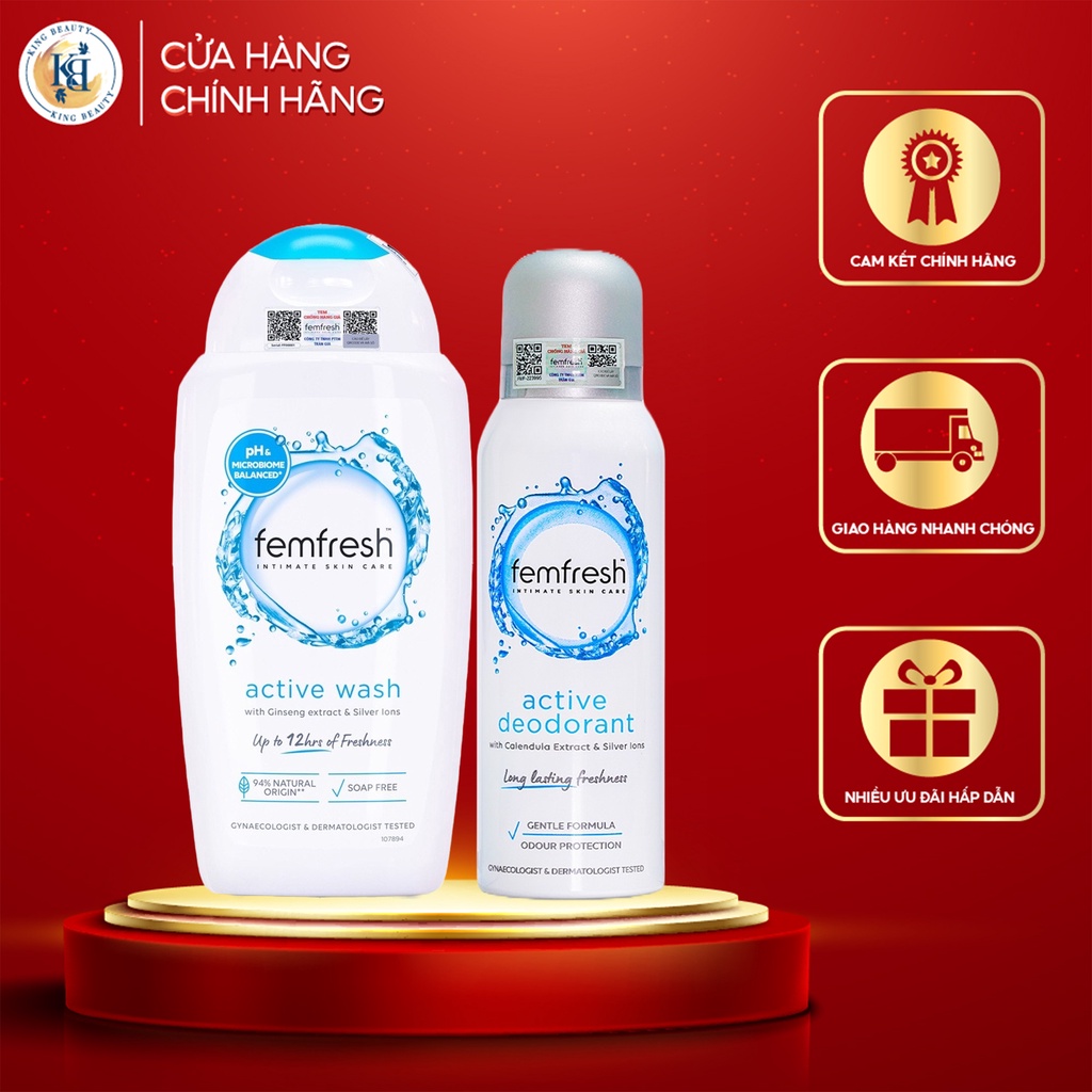 Combo Chăm Sóc Vùng Kín Sạch Sẽ, Thơm Mát Femfresh (DD Xanh Biển 250ml + Xịt Xanh 125ml)