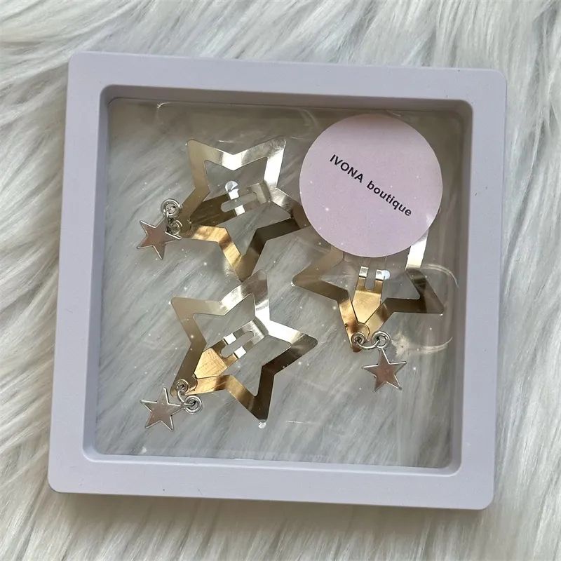 Kẹp Tóc Hình Ngôi Sao Năm Cánh Màu Bạc / Macaron Diy Cho Nữ Y2k