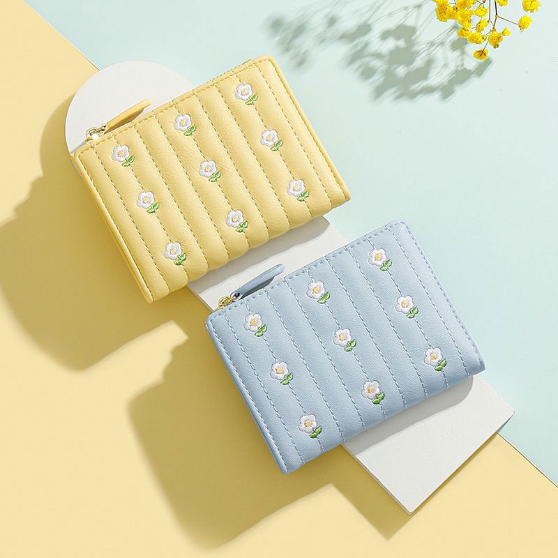 MISCHA Ví Đựng Tiền Xu Bằng Da PU Thêu Họa Tiết Dễ Thương Phong Cách Hàn Quốc