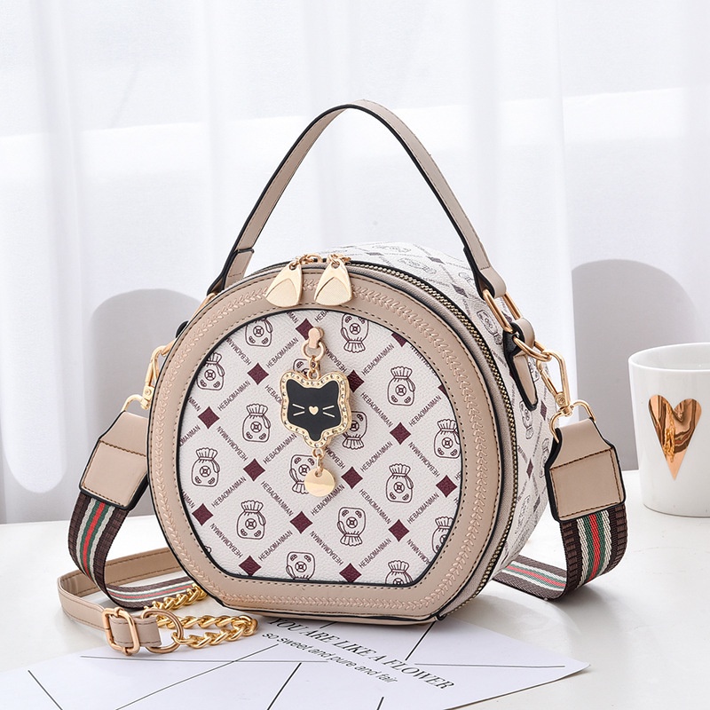 IELGY Túi Đeo Chéo Nhỏ Hình Tròn In Họa Tiết Phong Cách retro Cho Nữ