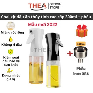 Chai xịt, bình xịt dầu ăn thủy tinh [TẶNG Phễu rót inox 304] cao cấp 200-300ml cho nồi chiên không dầu, đồ nướng BBQ -TH