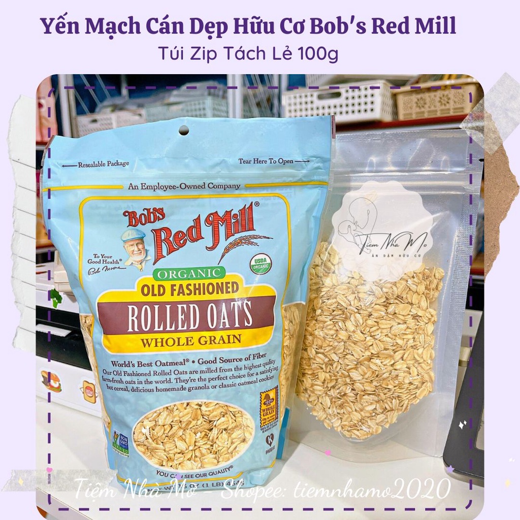 YẾN MẠCH CÁN DẸP HỮU CƠ Bob's Red Mill Mỹ,Gói 100g - Yến Mạch Cán Dẹp Cho Bé Ăn Dặm, Nguyên Liệu Làm Ngũ Cốc, Sữa Hạt,..