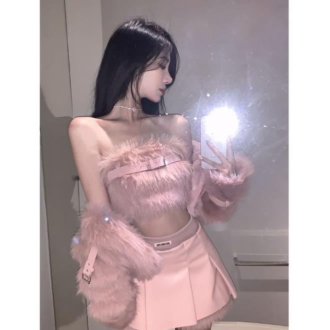 🎃 hàng đặt trước😀 set váy da áo lông