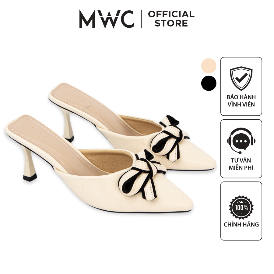 Giày MWC 4342 - Giày Sục Cao Gót Đế Nhọn 5CM Đính Nơ Siêu Xinh
