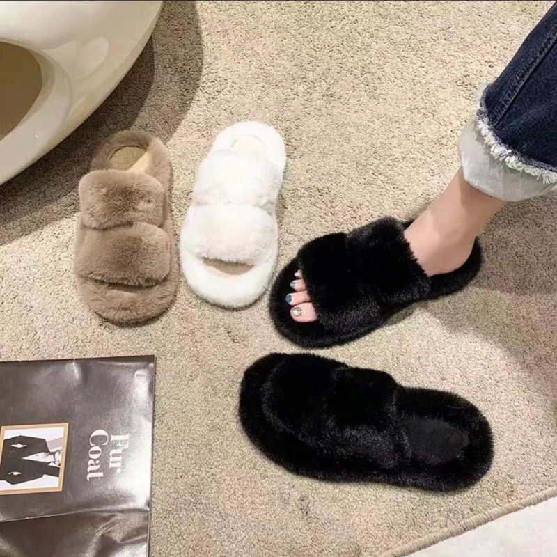 Dép lông đi trong nhà,dép bông nữ thời trang đế cao 5cm Dép Bông Quai Ngang Phủ Lông dép bông ra ngoài cao 5p