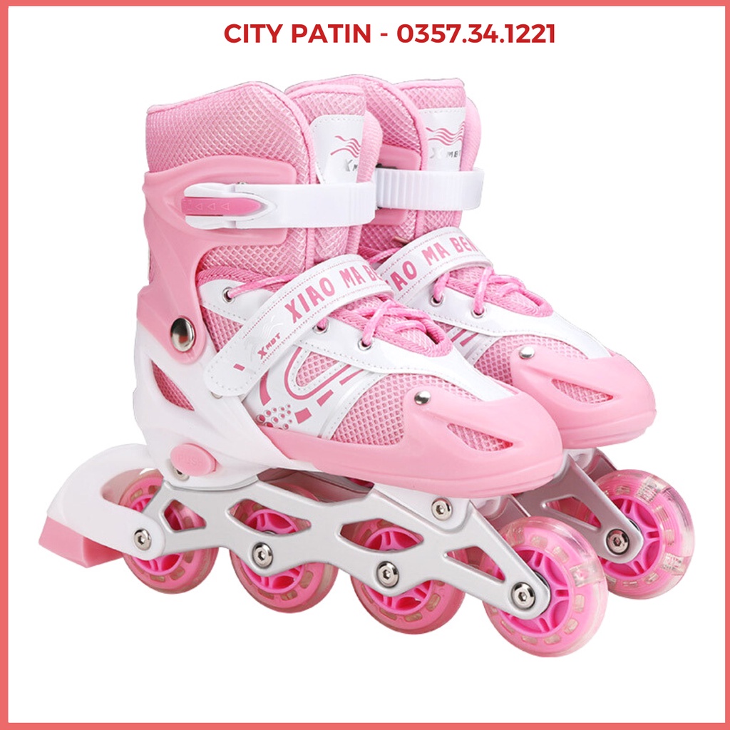 Giày trượt patin trẻ em, Patin bear cho trẻ có bánh đầu sáng đèn, Giày điều chỉnh tăng giảm được size