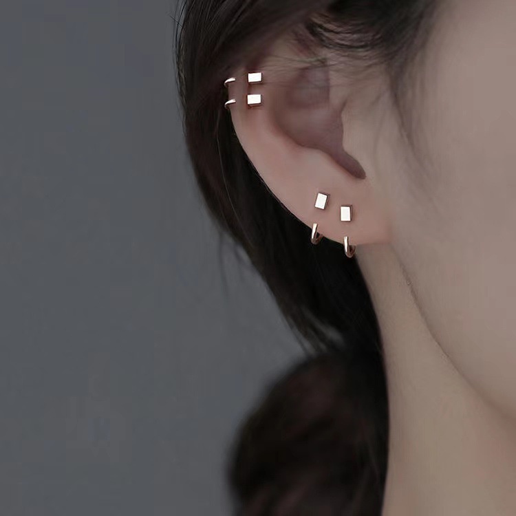 Khuyên Tai Móc Hình Vuông Đơn Giản Dễ Thương Thời Trang Không Cần Xỏ Khuyên Dành Cho Tuổi Teen