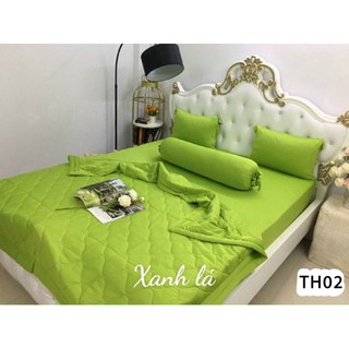 Trọn bộ grap giường thun hàn quốc màu xanh chuối m02 - chất không nhăn
