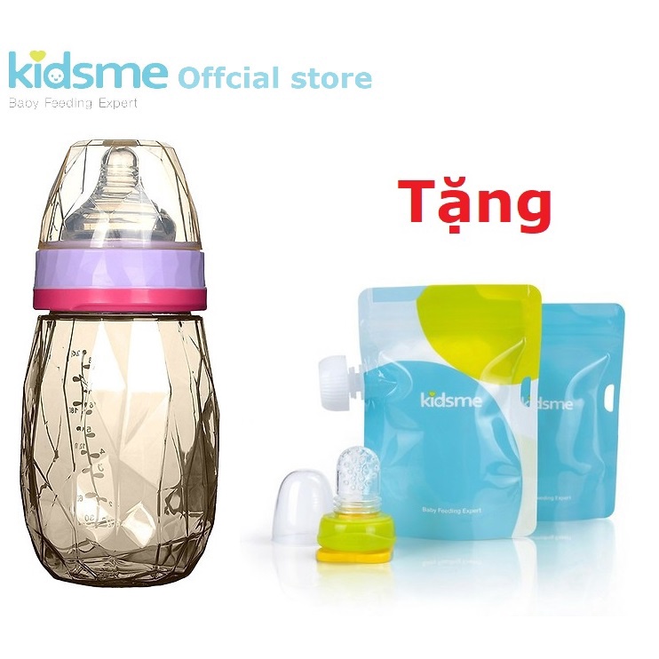 Bình sữa kim cương cổ rộng PPSU 240ml Kidsme, tặng bộ túi bóp thức ăn kèm ty nhai Kidsme