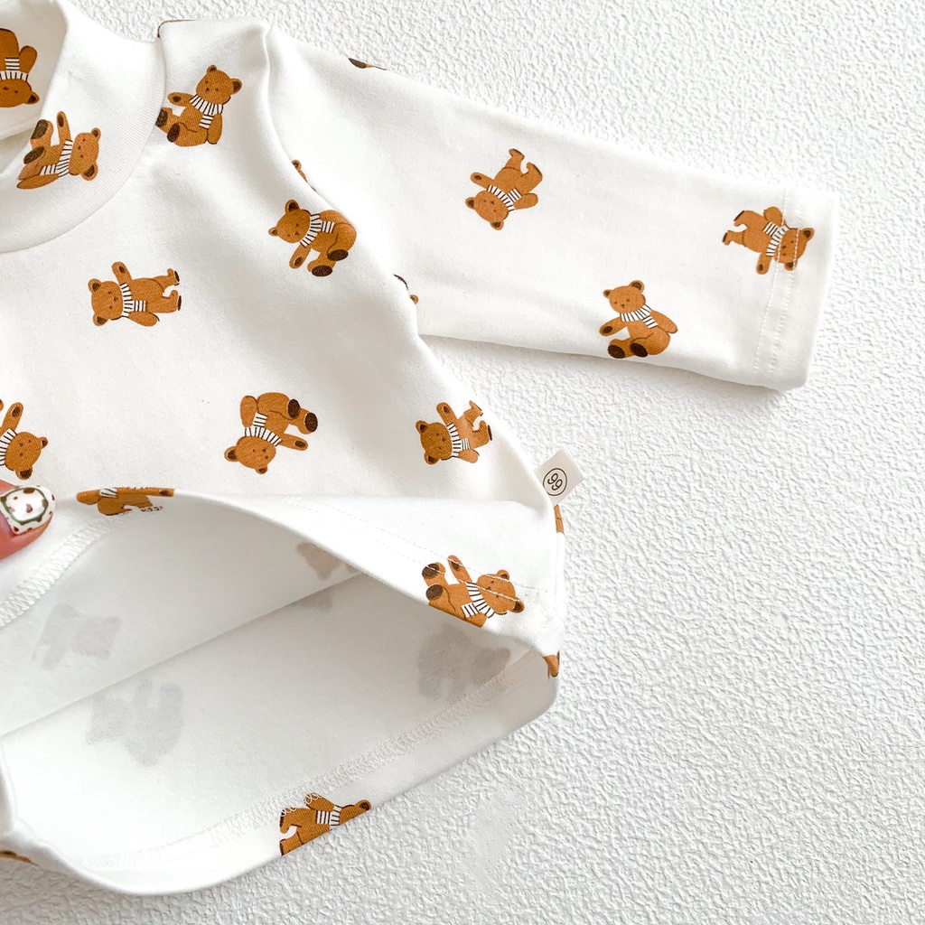 Áo Thun Cotton Tay Dài Cổ Cao Thời Trang Thu Đông Dành Cho Bé Trai Bé Gái