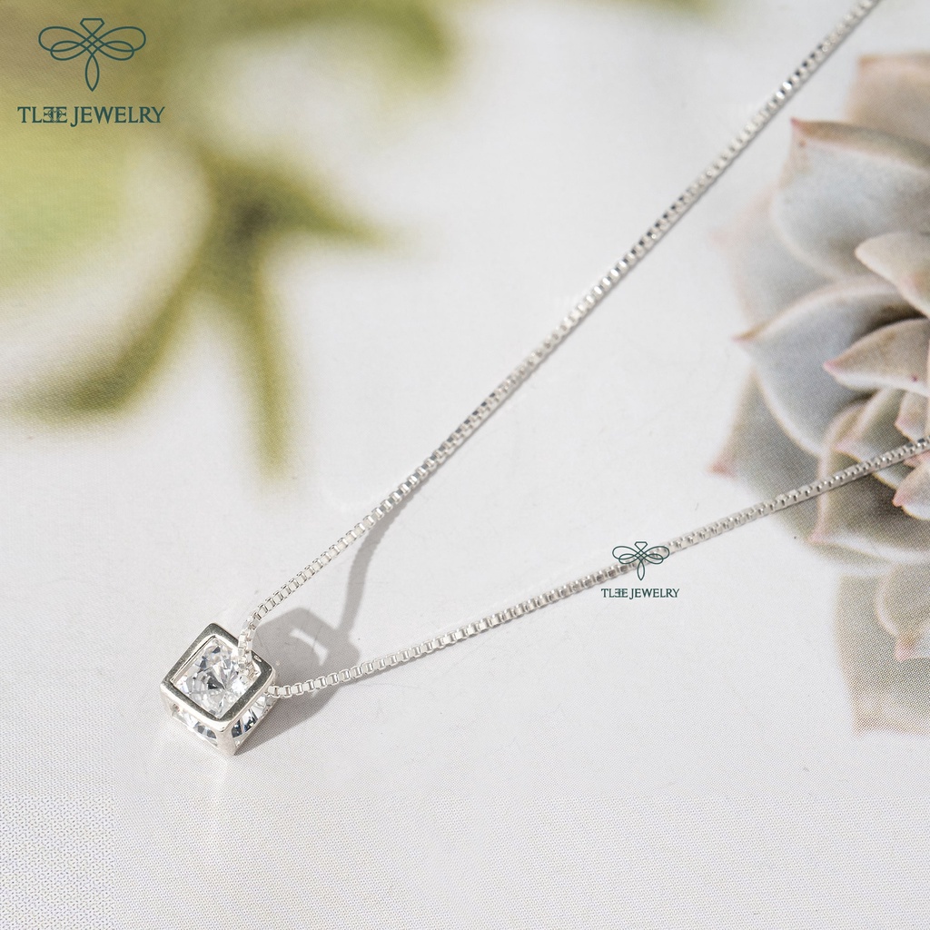 Dây chuyền bạc nữ TLEE lập phương đính đá Cube xinh xắn TleeJewelry D0136