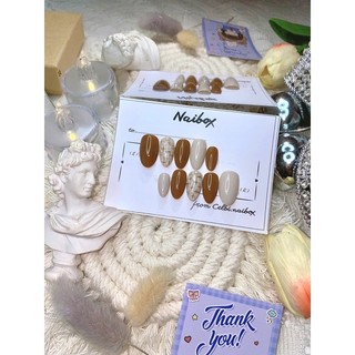 ( Set 6 món ) Móng úp, nailbox thiết kế kẻ dạ đính ngọc