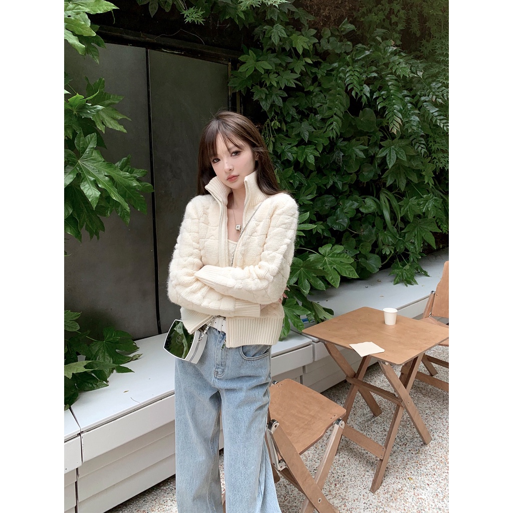 Áo Khoác Cardigan Dày Ấm Áp Họa Tiết Tối Màu