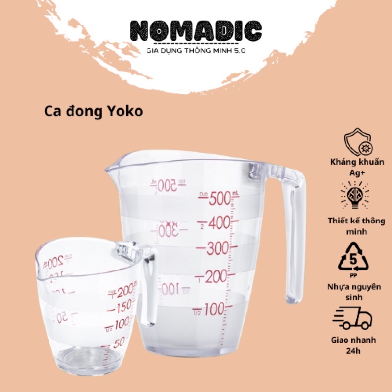 Cốc đong chịu nhiệt độ cao inochi, thiết kế chia vạch pha sữa, pha nước, nấu đồ ăn, pha chế tiện lợi k giòn gãy.