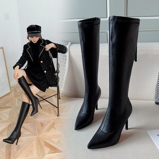 giày boot gối da mềm gót nhọn 7cm bb20