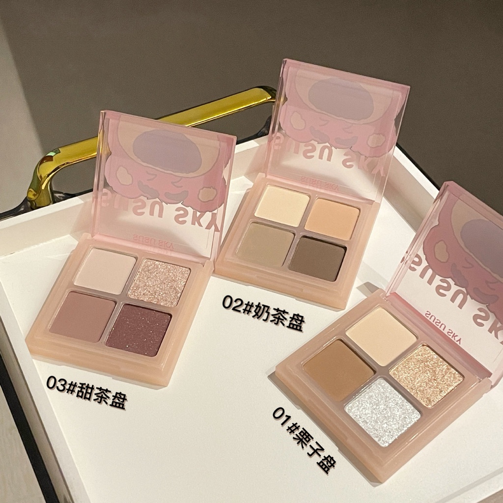 Bảng Phấn Mắt Bốn Màu Lì Và Màu Nhũ Dâu Tây Chống Thất Lạc Họa Tiết Gấu Hoạt Hình Dễ Thương