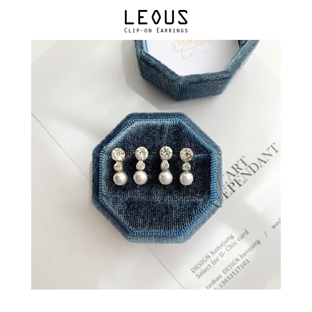 Khuyên tai kẹp không bấm lỗ chốt cố định K274 bằng hợp mạ vàng hoặc bạc hình khối minisize đính đá dáng ngắn Leous
