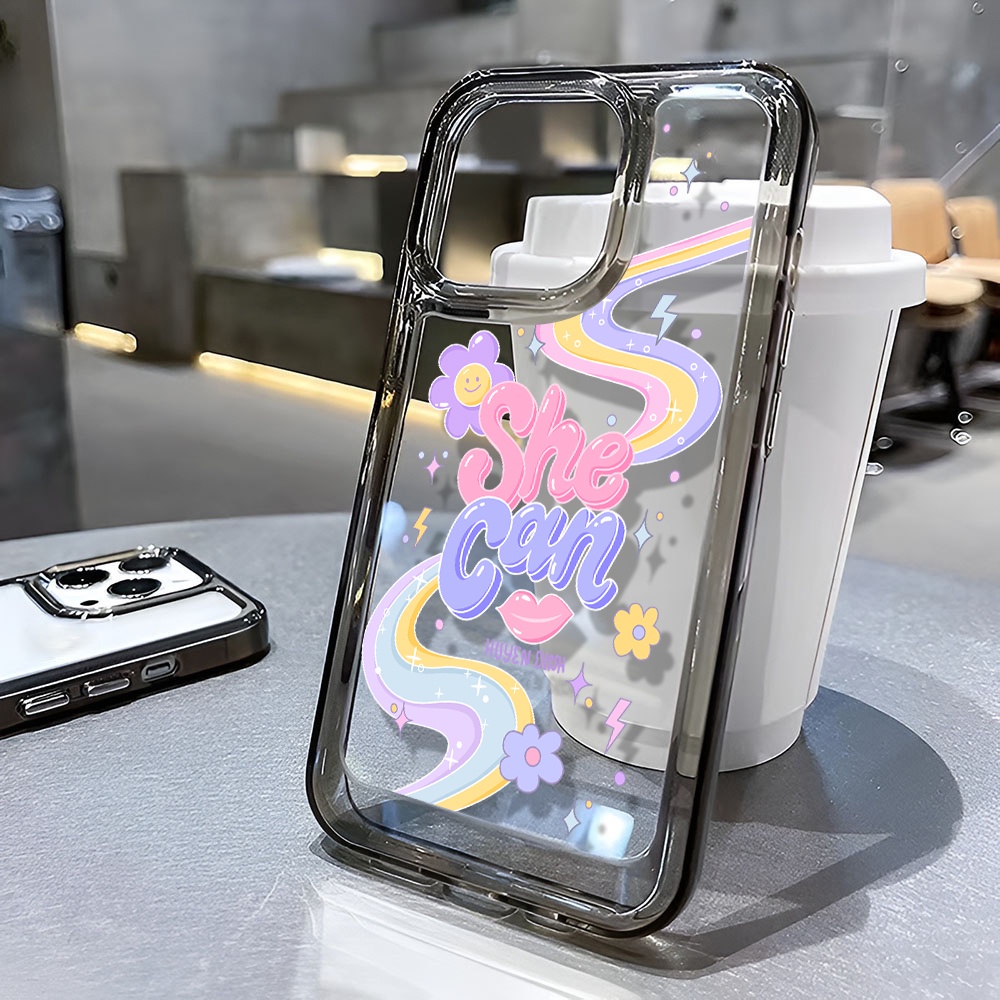Ốp Điện Thoại Trong Suốt In Hình Hoa Và Cầu Vồng Cho iphone 14 Pro Max 13 11 12 7Plus X XR XS Max 8 7