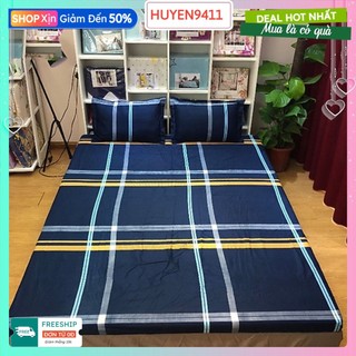 Ga Giường Cotton Poly,Drap Trải Nệm[80cmx2m,1mx2m]Mẫu Tùy Chọn-HCM[mẫu kẻ xanh đen]