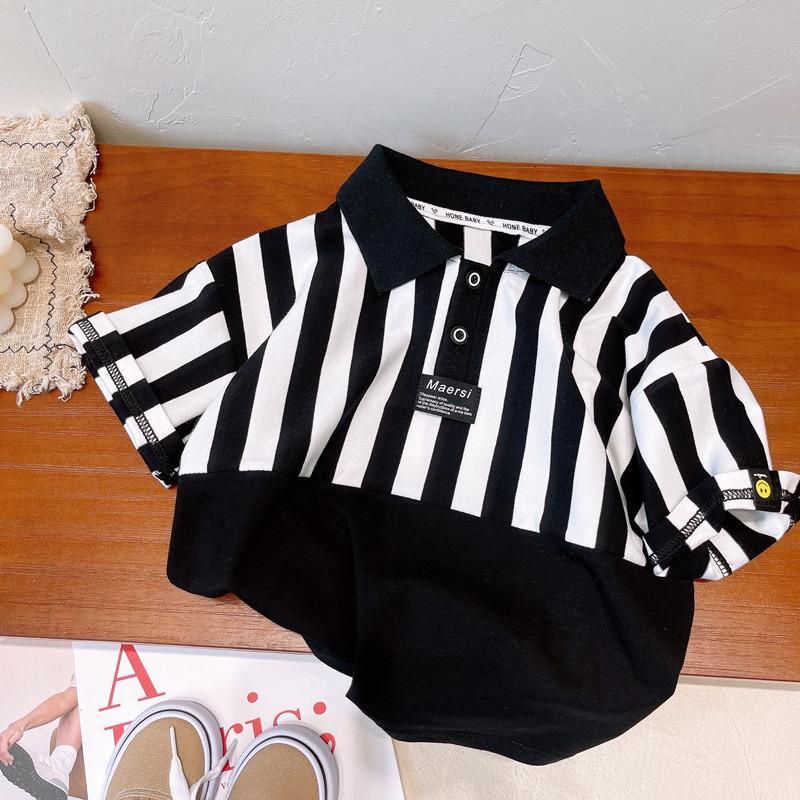 Áo polo Tay Ngắn Kẻ Sọc Thoáng Khí Thời Trang Mùa Hè Cho Bé Trai 0603