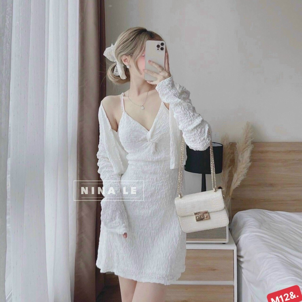 Sét Áo Khoác Kèm Đấm Xoắn Ngực Đầm Có Mút Có Lót