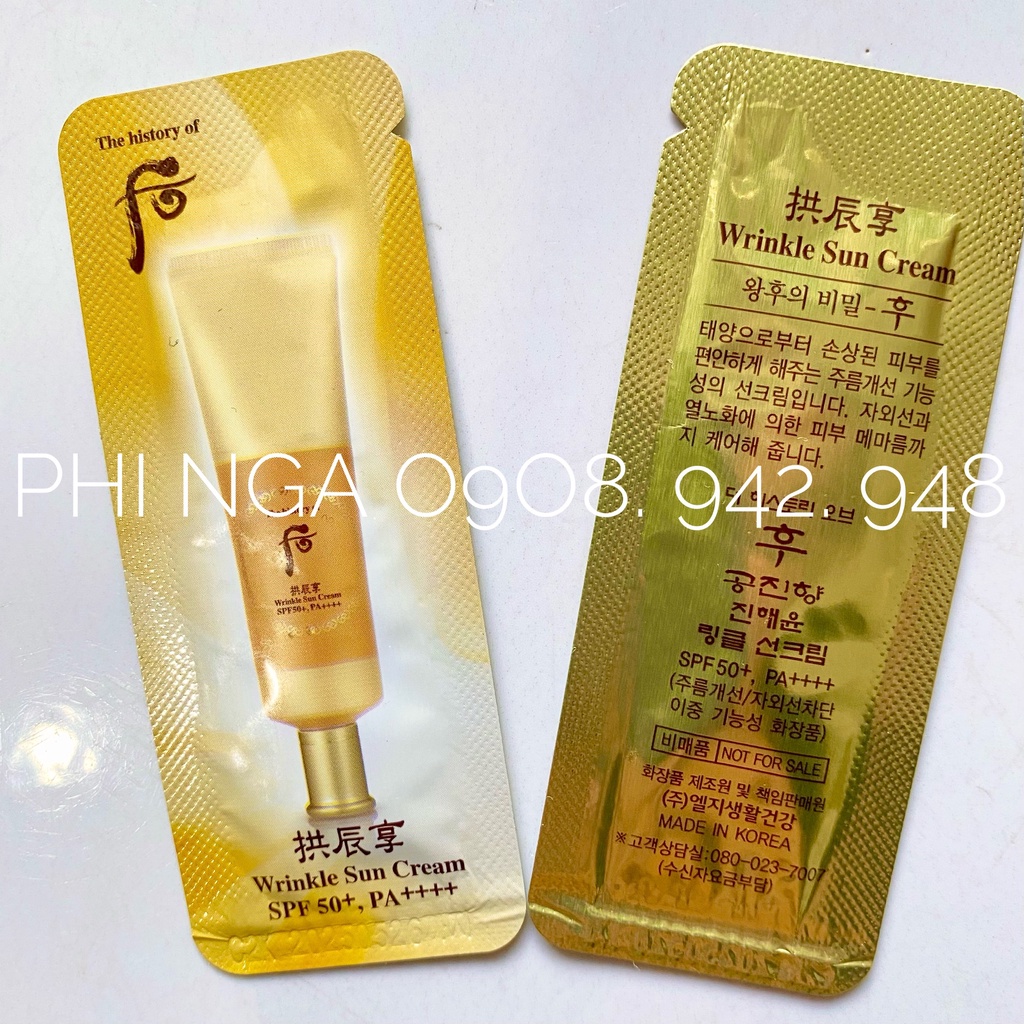 5 gói - Kem chống nắng chống nhăn da đông y Kem chống nắng Hoàng cung Whoo Jin Hea Yoon Wrinkle Sun Cream SPF 50++++