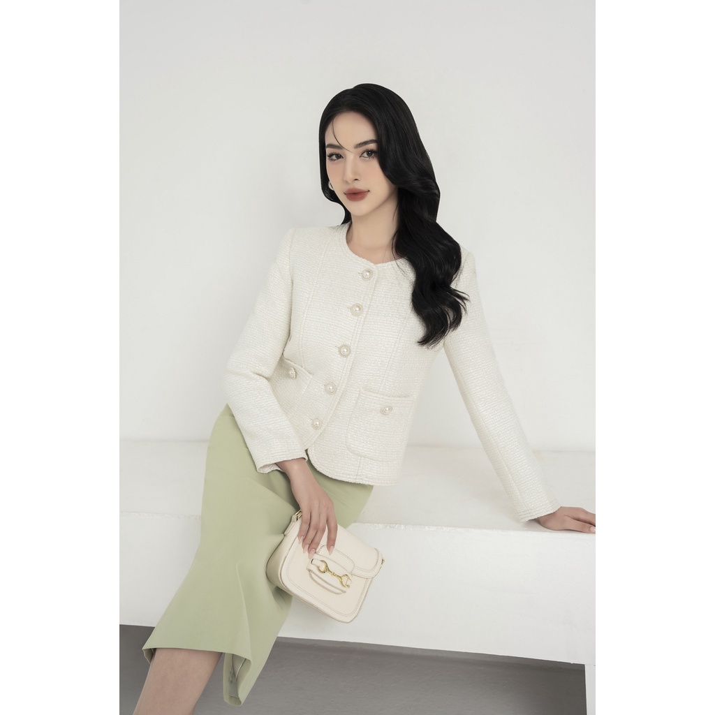 Áo Dạ Tex Nữ Thiết Kế Cổ Tròn Đột Chỉ Thời Trang Thanh Lịch By LEMIA Design - AT016