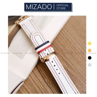 Dây da thủ công  Epsom Thom Browne Trắng dành cho Apple Watch, đồng hồ thông minh, đồng hồ cơ MIZADO DDTC176