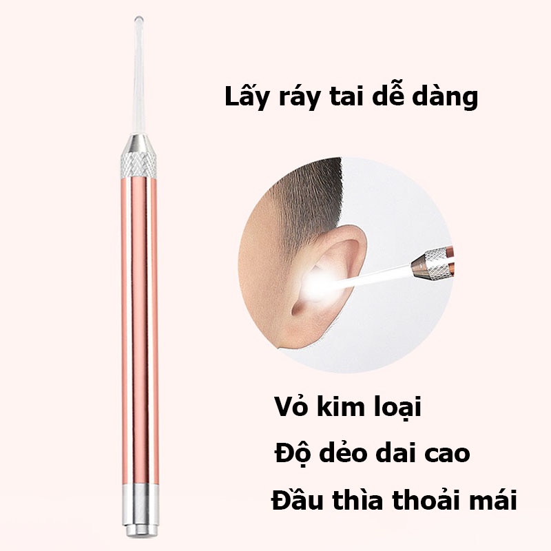 Bộ lấy ráy tai có đèn cho bé và người lớn, dụng cụ vệ sinh tai cao cấp cho gia đình 9 món